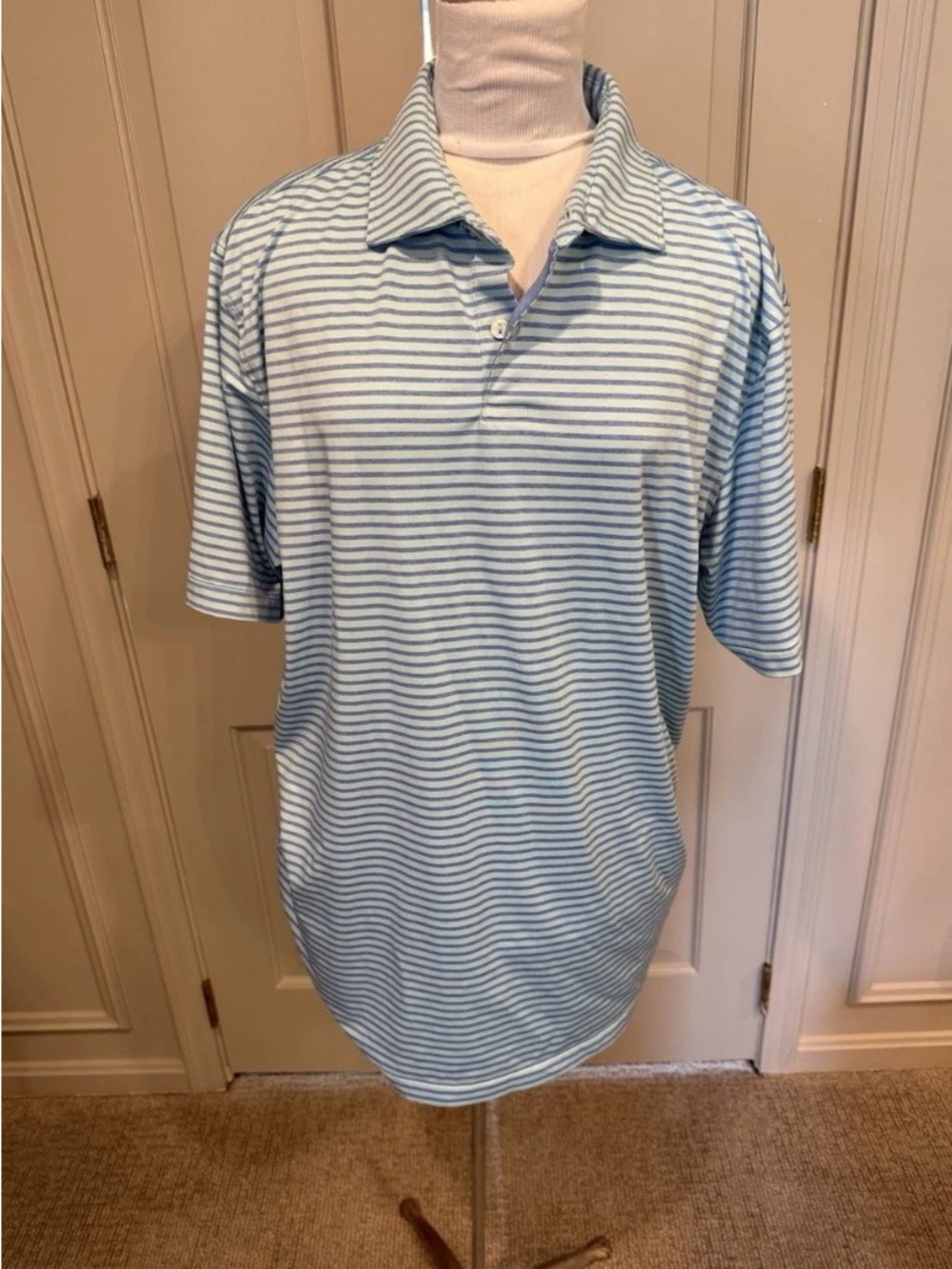 Peter Millar Light Blue & White Striped Polo